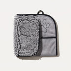 Grey chenille paw towel with hand pockets