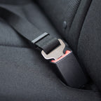 Tether latch plate clicked into the seat-belt buckle