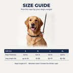 Rope thickness guide by dog weight