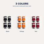 Winter boots in black, orange and red