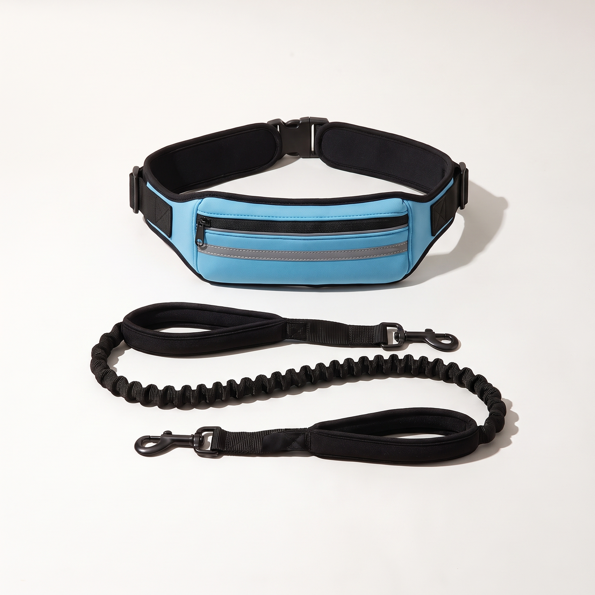 Blue hands-free waist belt with bungee leash