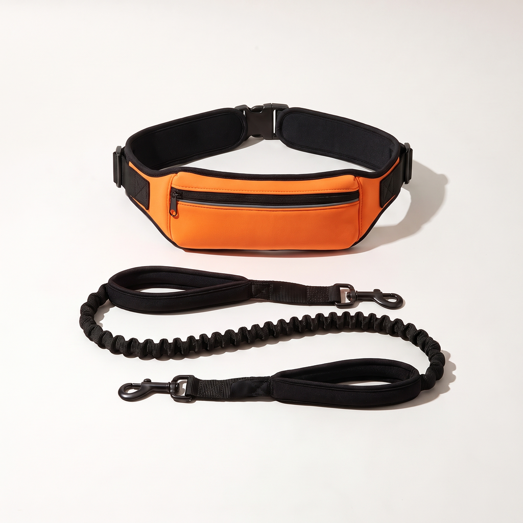 Orange hands-free waist belt with bungee leash