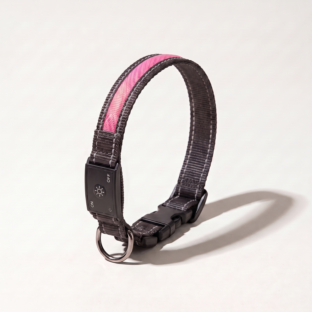 Rechargeable LED dog collar with Pink light strip
