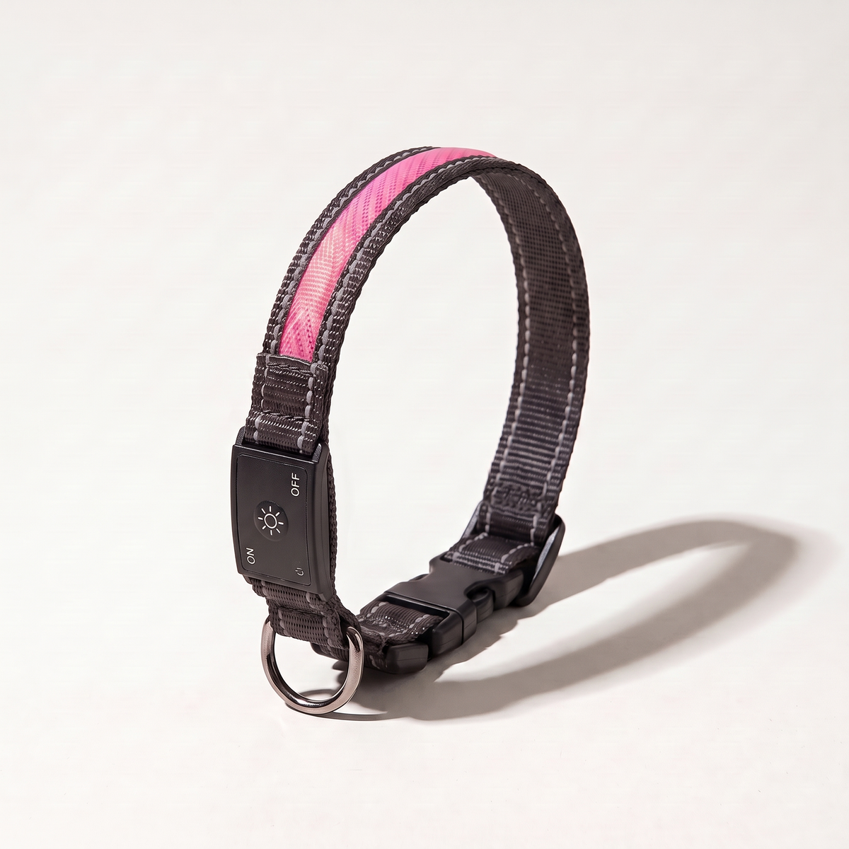 Rechargeable LED dog collar with Pink light strip
