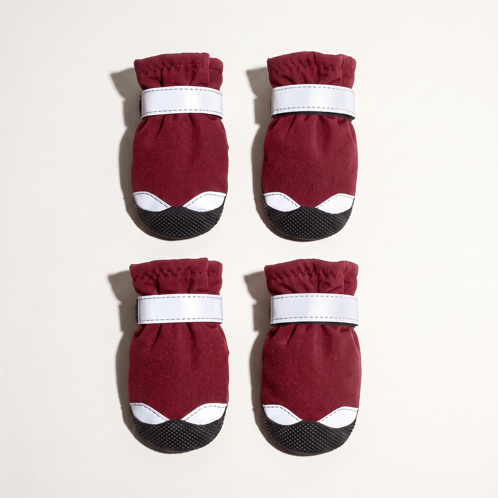 Red reflective winter dog boots, set of four