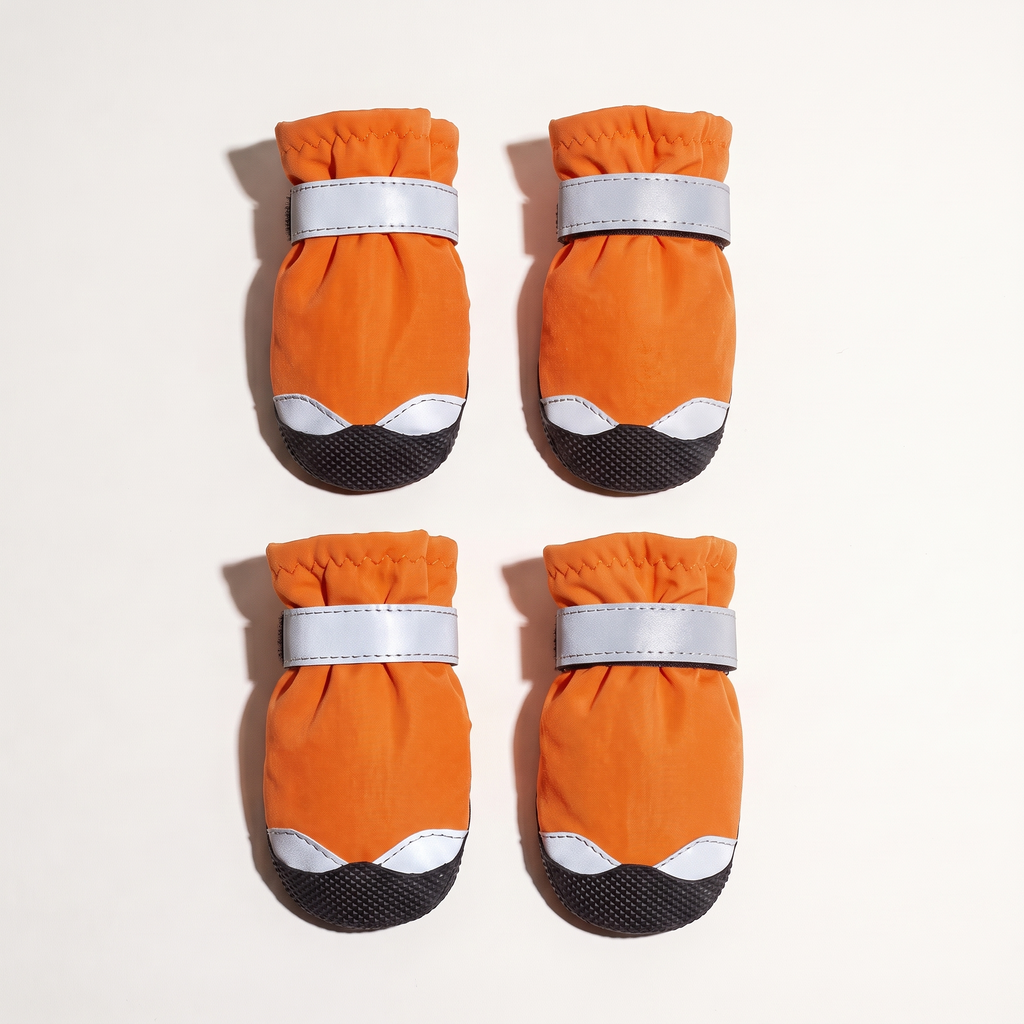 Orange reflective winter dog boots, set of four
