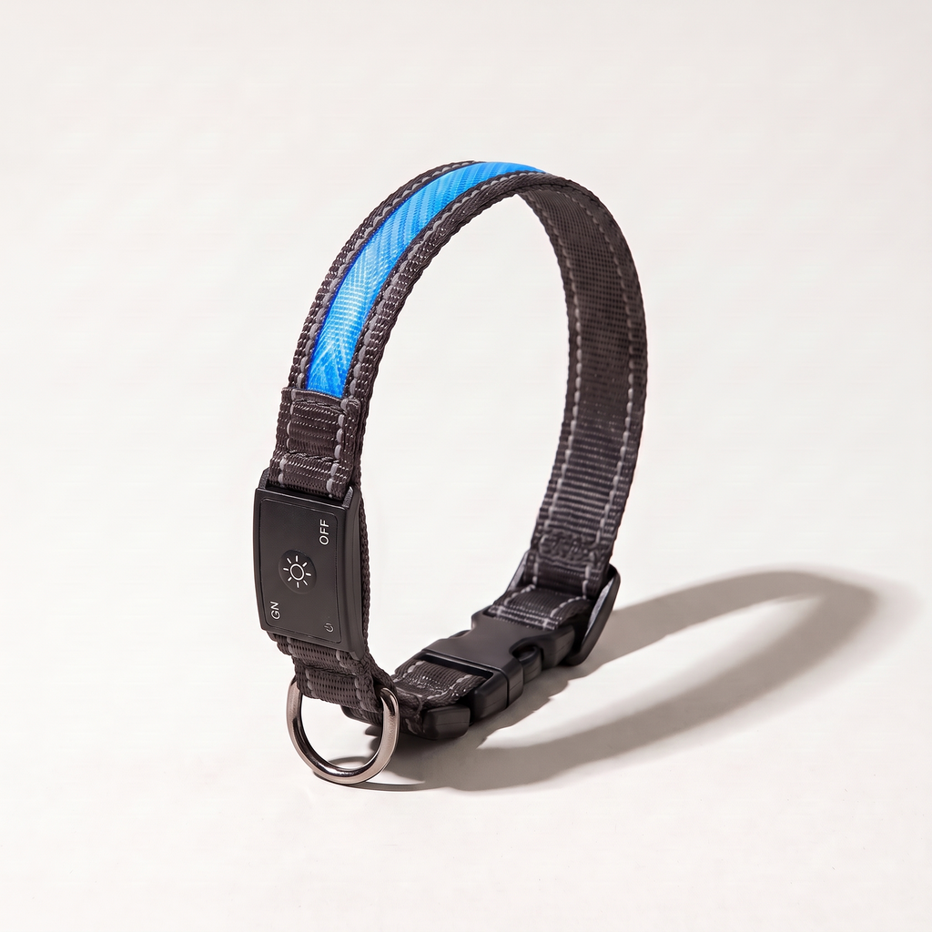 Rechargeable LED dog collar with Blue light strip