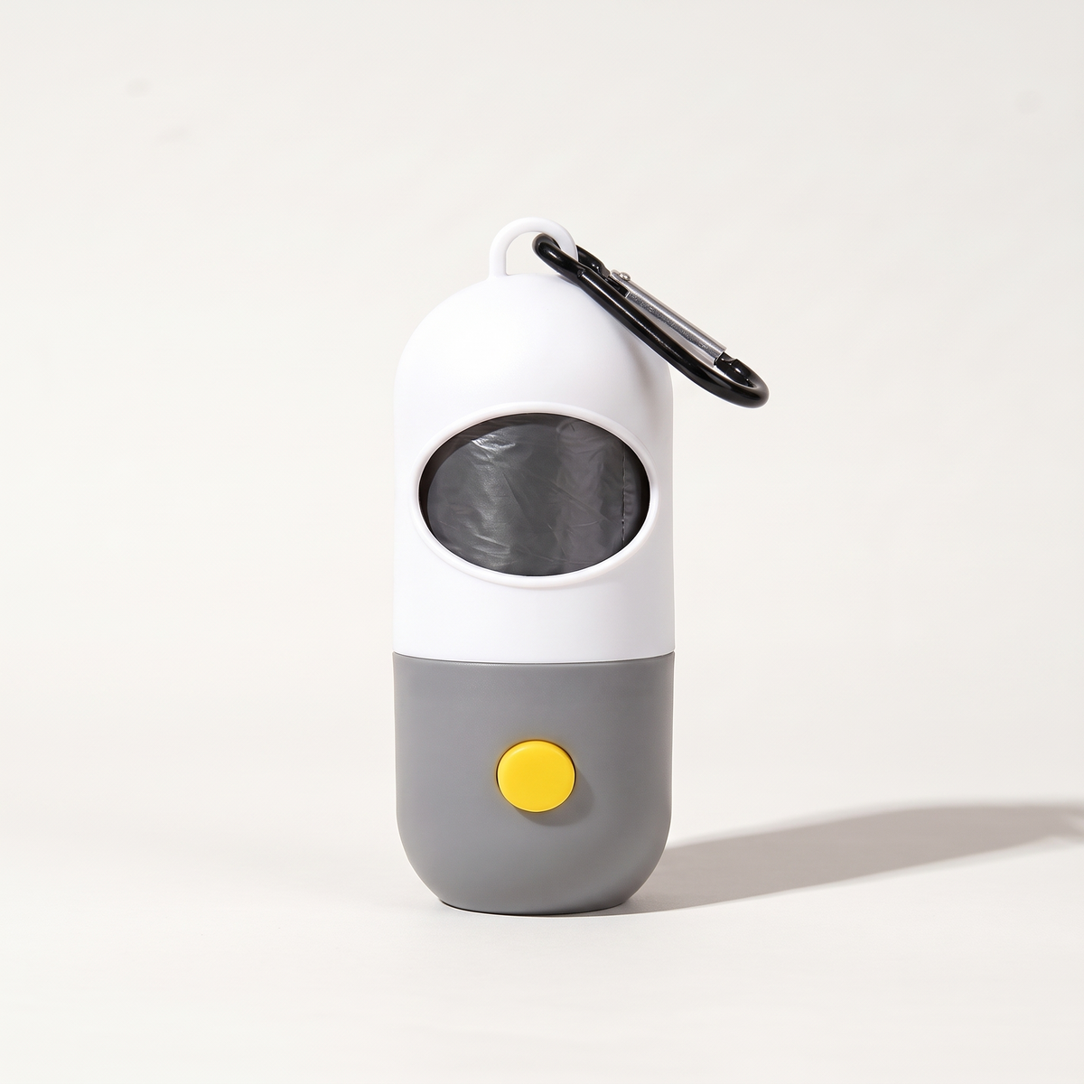 White LED poop bag holder with carabiner