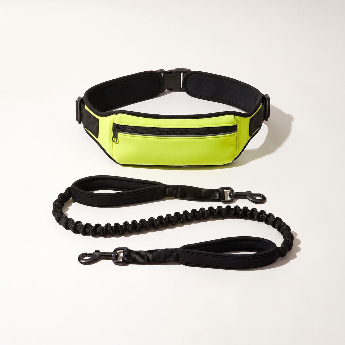 Neon Yellow hands-free waist belt with bungee leash
