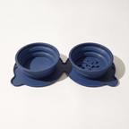 Dark Blue collapsible double travel bowl