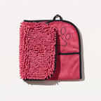 Rose Red chenille paw towel with hand pockets