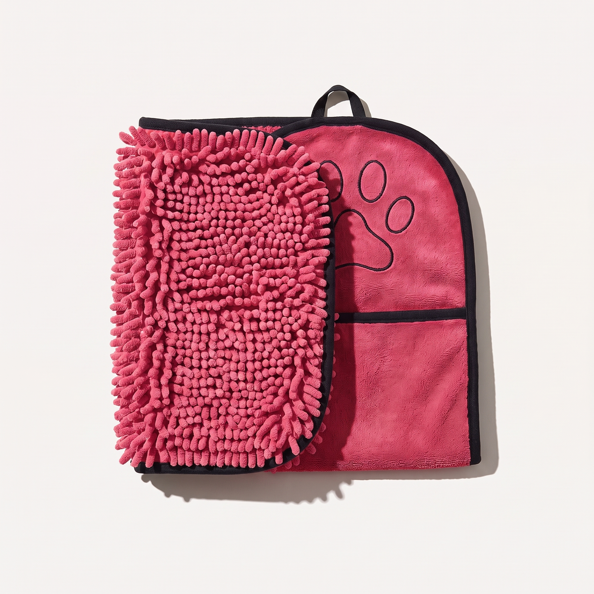 Rose Red chenille paw towel with hand pockets