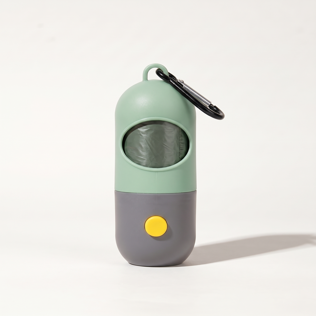 Green LED poop bag holder with carabiner