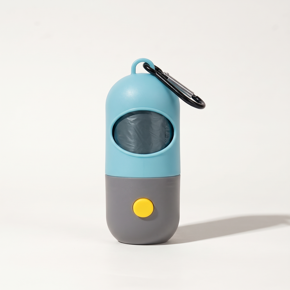 Blue LED poop bag holder with carabiner