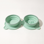 Green collapsible double travel bowl