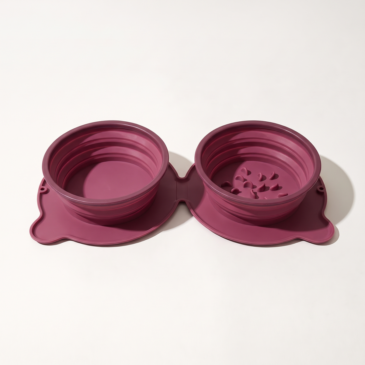 Magenta collapsible double travel bowl