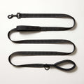 Black 6 ft double-handle leash laid out full length