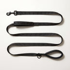 Black 6 ft double-handle leash laid out full length
