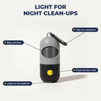 Holder features: carabiner, bag window, push-button LED