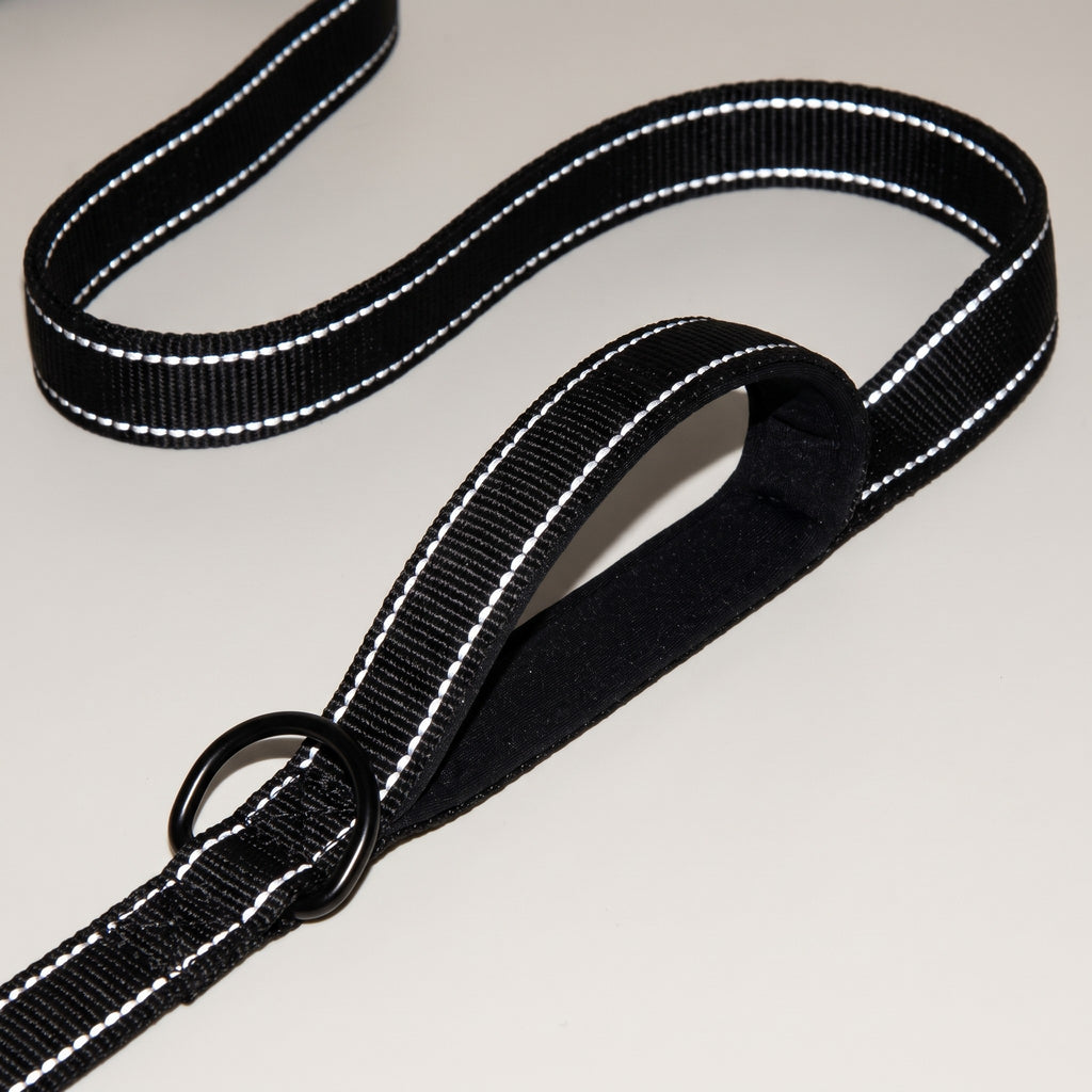 Reflective stitching glowing in flash light