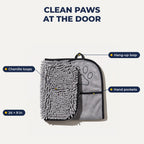 Paw towel features infographic, 24 x 9 inches