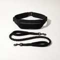 Black hands-free waist belt with zip pocket and bungee leash