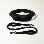 Black hands-free waist belt with zip pocket and bungee leash
