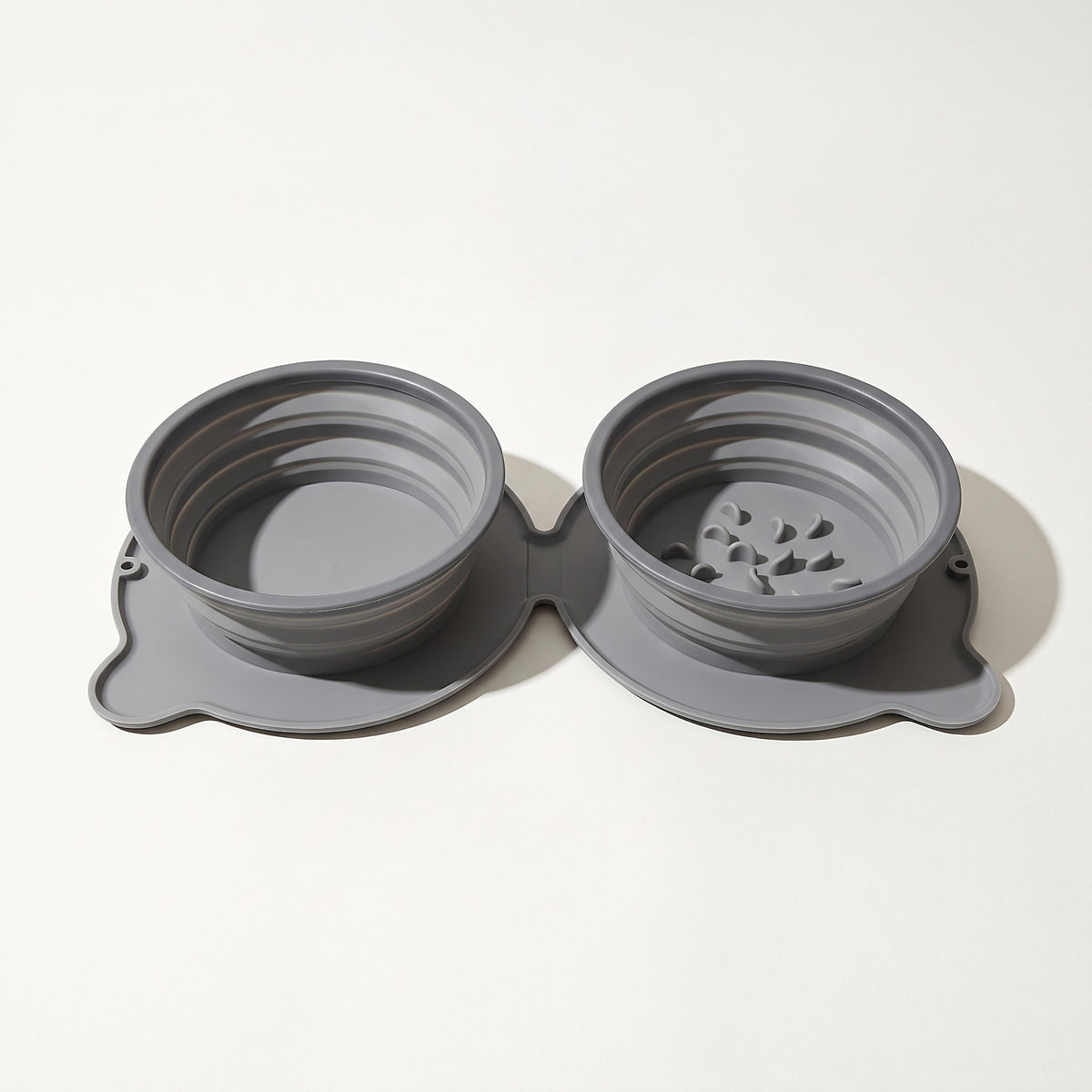 Gray collapsible double travel bowl