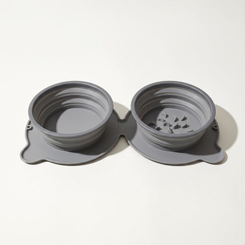 Gray collapsible double travel bowl