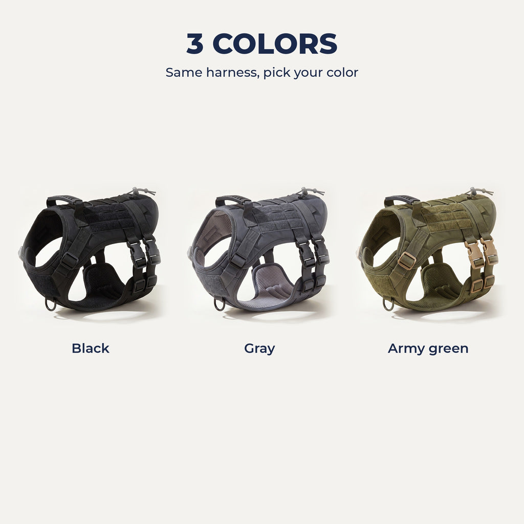 Harness in three colors: black, gray and army green