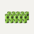 Ten green poop bag refill rolls with paw print