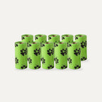 Ten green poop bag refill rolls with paw print