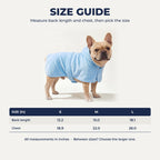 Drying coat size guide S to L in inches
