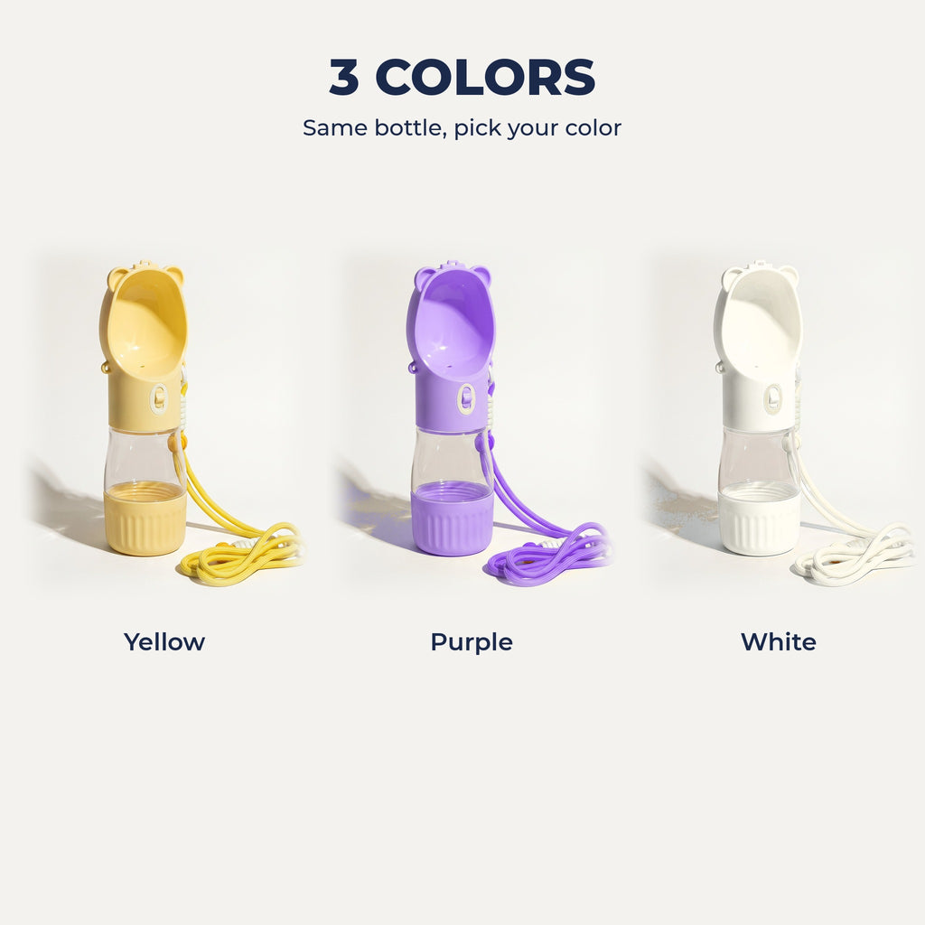 Water bottle in yellow, purple and white